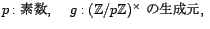 p: 素数, g: (Z/pZ)^×の生成元